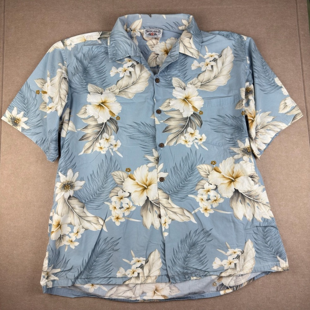 Vintage Pacific Legend‎ Hawaiian Shirt Mens XL Blue Floral Single Stitch USA